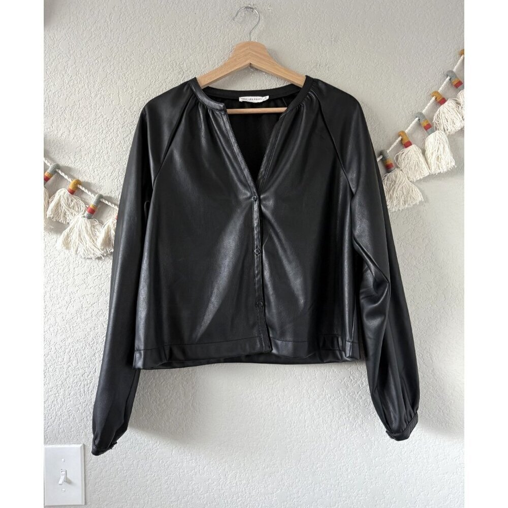 Anthropologie Avec Les Filles Faux Leather Button Up Boxy Top Grunge Whimsygoth